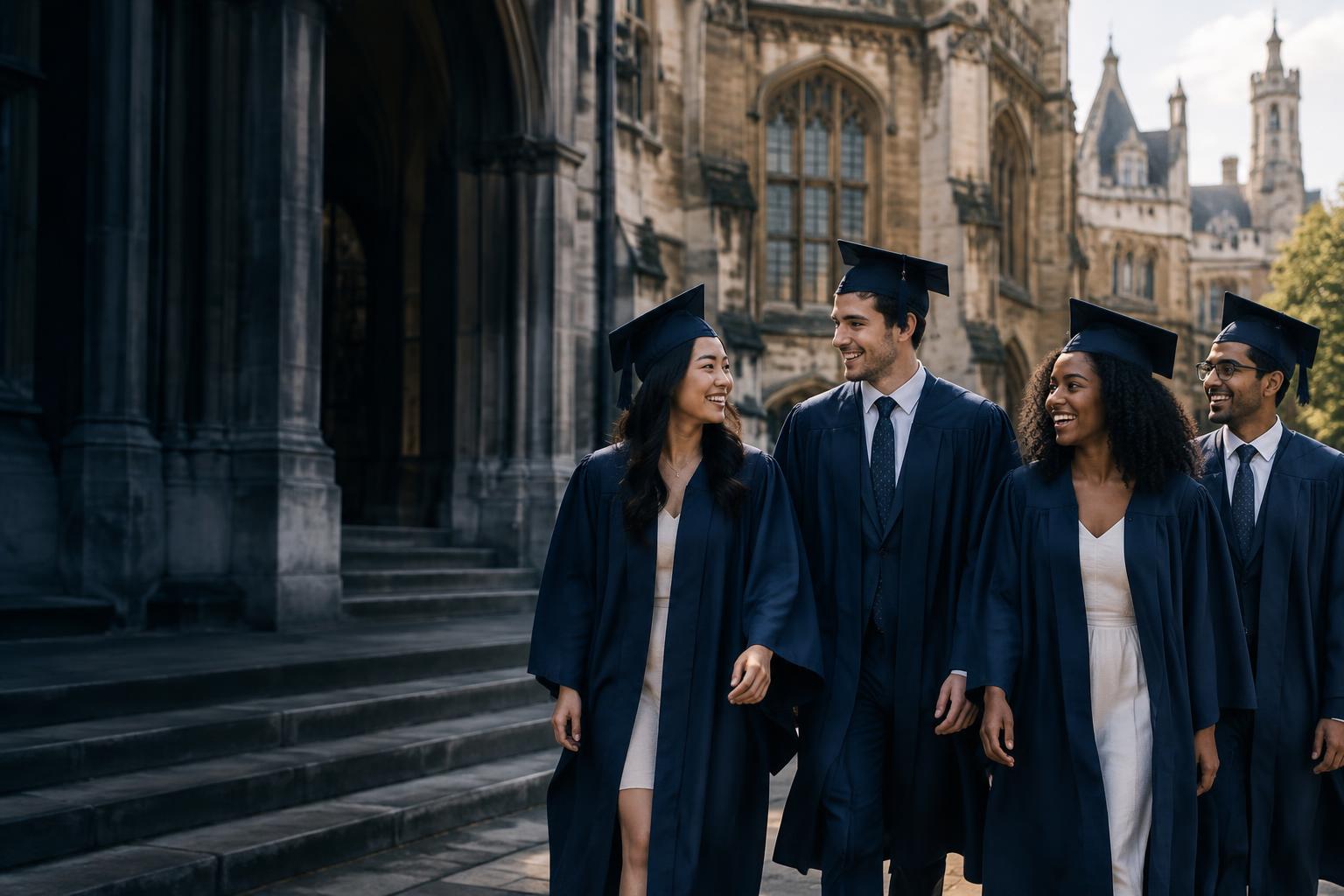International graduates outside a British academic building
